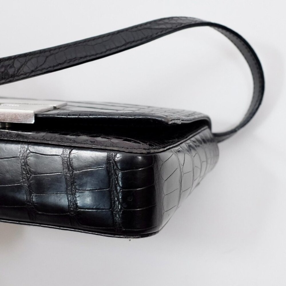 Y2K Gucci by Tom Ford 1998 bag alligator crocodile silver G logo black handbag - Picture 8 of 15